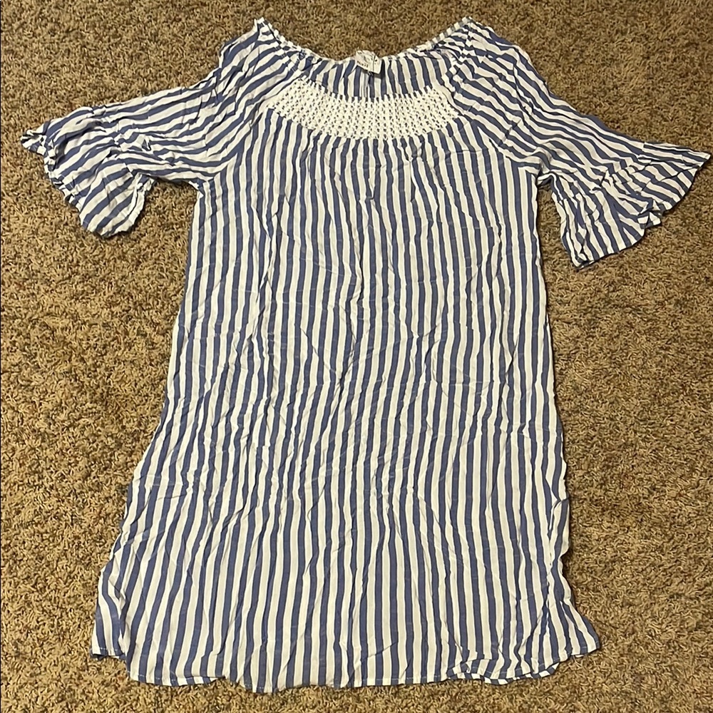 Blue and White Ruffled Smocked Sundress